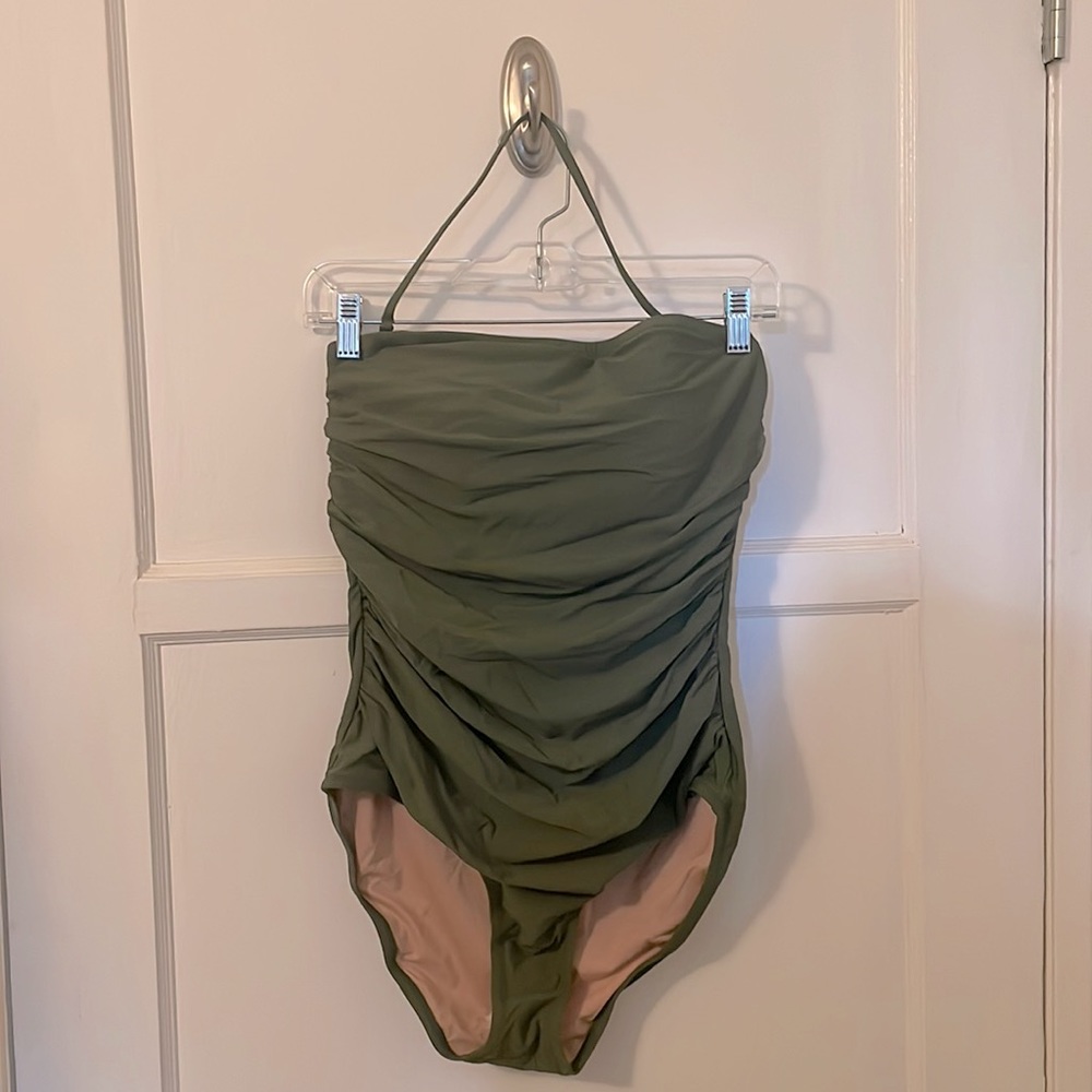 JCrew ruched bandeau one-piece,Color Safari, Size10, removable strap. Worn twice